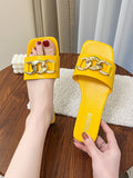 Stetnode Chains Open Toe Split-Joint Square-Toe Slippers