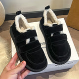 Stetnode Woman Black Plush Fur Flat Bottom Shoes Round Toe Thick Soled Snow Boots 2024 Ladies Velcro With Velvet Thickened Cotton Shoes