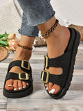 Stetnode Belt Buckle Hollow Open Toe Shiny Sandals Slippers