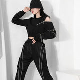 Stetnode Y2K Cropped Hoodies Women Streetwear Black Zipper Sweatshirts Harajuku Hip Hop Korean Long Sleeve Casual Pullovers Tops