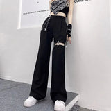 Stetnode Vintage Harajuku Hollow Out Wide Leg Pants Women High Waist Casual Korean Streetwear Cargo Pants Summer Hip Hop Gothic Pants New