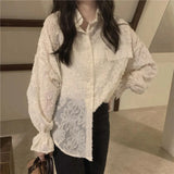 Stetnode Lace Blouses Women Sexy See Through Tassel Loose Sunscreen Shirts Summer Korean Sweet Elegant Casual Sun Protection Tops