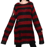 Stetnode 2021 Spring Female Y2K Striped Patchwork Loose Punk Dark Black Pullover Women's Medium and Long Broken Casual Knit Base Sweaters