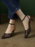 Stetnode Belt Buckle Hollow Pointed-Toe Split-Joint Pumps Sandals Sling Shoes