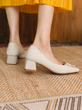 Stetnode Elegant Square Buckle Chunky Square Mid Heel Shoes