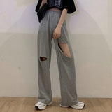 Stetnode Fashion Harajuku Hollow Out Wide Leg Pants Women Joggers Hole Chic Streetwear Straight Trousers Summer Hip Hop Loose Sweatpants