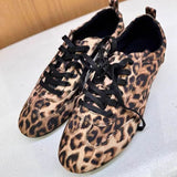 Stetnode Women's Fashion Leopard Flats Shoes Round Toe Shallow Mouth Casual Sneakers Sport 2024 Autumn Outdoor Comfort Lace Up Shoes