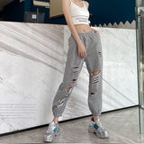 Stetnode Fashion Hole Streetwear Women Harem Pants Summer Harajuku Hollow Out High Waist Elastic Sweatpants Casual Korean Y2k Pants