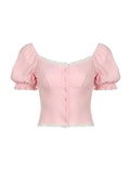 Stetnode Puff Sleeve Pink Slim Short Sleeve Knits