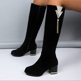 Stetnode 2024 Brand Ladies Shoes Side Zipper Women's Boots Fashion Metal Decoration Modern Boots Women Winter Round Toe Knee-High  BootsChristmas Gifts