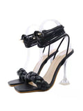 Stetnode Lace-Up Open Toe Split-Joint Square-Toe Pumps Sandals