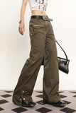 Stetnode back to school spring outfit Keen Solid Color Multi-pocket Zippered Concealed Buckle Split Cargo Pants