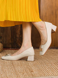 Stetnode Elegant Square Buckle Chunky Square Mid Heel Shoes