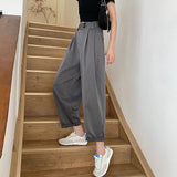 Stetnode Fashion Loose Streetwear Women Wide Leg Pants Summer Elastic High Waist Suit Pants Retro Solid Black Female Trousers New S - 4XL