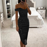 Stetnode outfit Sexy Asymmetrical Shinny Glitter Fold Long Dress Women Elegant Solid 2024 Winter Banquet Dresses One Shoulder Bodycon Party Robe