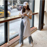 Stetnode L-4Xl T Shirt Dress Women Oversized Slit Irregular White Dresses Summer Korean Streetwear Split Button Pleated Casual Robe