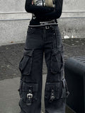 Stetnode Black Vintage Multi Pockets Cargo Jeans