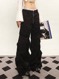 Stetnode back to school spring outfit Cassy Solid Color Irregular Shaped Cut Out Design Wide Leg Zipper Cargo Pants