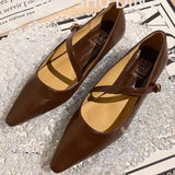 Stetnode Woman Fashion Dark Brown Leather Shoes Sexy Pointed Toe Buckle Buckle Shoes 2025 Spring Female Casual Vintage Low-heel Shoes