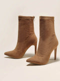 Stetnode Pointed-Toe Solid Color Split-Joint Boots Pumps