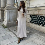 Stetnode outfit Elegant Knitted Long Sleeve Maxi Dress Women Crochet Slim Fit Solid Lace Up Midi Dress 2024 Autumn Party High Street Lady Robes