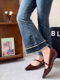 Stetnode Woman Fashion Dark Brown Leather Shoes Sexy Pointed Toe Buckle Buckle Shoes 2025 Spring Female Casual Vintage Low-heel Shoes