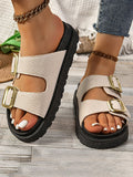 Stetnode Belt Buckle Hollow Open Toe Shiny Sandals Slippers