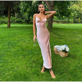 Stetnode outfit Sexy Satin Hollow Out Bow Maxi Dress Women Elegant Backless V Neck Sleeveless Slim Party Dresses 2024 New Vacation Lady Robes