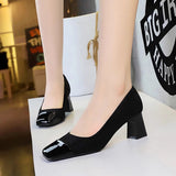 Stetnode Woman Black Suede Coarse Following Heels Fashion Square Toe Shallow Mouth Single Shoes 2024 Autumn Outdoor Ladies Mary Jane Shoe