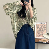 Stetnode Vintage Floral Blouses Women Print Lantern Sleeve Chiffon Shirts Summer Korean Harajuku Elegant Lady Casual Sunscreen Tops