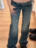 Stetnode Y2K Rhinestone Low Rise Boyfriend Jeans