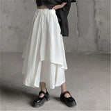 Stetnode Gothic Asymmetrical Cargo Skirts Women Streetwear Punk Irregular High Waist A Line Pleated Skirt Korean Hip Hop Midi Skirt