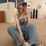 Stetnode Vintage Denim Overalls Women Streetwear Sweet Cute High Waist Wide Leg Jumpsuit Student Harajuku Casual Suspender Pants