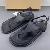 Stetnode Women Flip-flops Flat Sandals 2024 Summer Black Leather Metal Buckle Sandallias Female Outside Light Non-Slip Beach Shoes