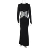 Stetnode O Neck Long Sleeve Mesh Spliced Bodycon Women'S Dresses Elegant Evening Ladies Dress For Winter Streetwear Casual OutfitChristmas Gifts