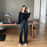 Stetnode Women Pleated Wide Leg Pants High Waist Korean Fashion Black Sequined Elastic Straight Casual Trousers Streetwear New