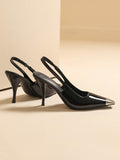 Stetnode Contrast Color Split-Joint Square-Toe Pumps Sling Shoes