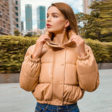 Stetnode Winter Warm Thick PU Leather Coats Women Short Parkas Fashion Black Cotton Padded Lady Down Jacket Elegant Zipper Clothes 2023