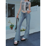 Stetnode back to school spring outfit Meghan Summer Denim Washed High V-Waist Skinny Micro Flare Long Slim Jeans Pants