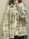 Stetnode Vintage Plaid Print Brushed Long Sleeve Blouse