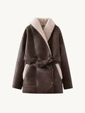 Stetnode Laila Belted Faux Leather Shearling Coat