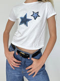 Stetnode White Y2K Star Print Short Sleeve Tee