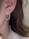 Stetnode Tassel Chain Rhinestone Heart Earring