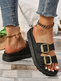 Stetnode Belt Buckle Hollow Open Toe Shiny Sandals Slippers