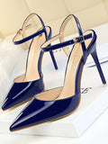 Stetnode Belt Buckle Pointed-Toe Shiny Split-Joint Pumps Sandals