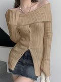 Stetnode Long Sleeve Off-Shoulder Ribbed-Knit Sweater