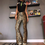 Stetnode High Waist Leopard Tiger Print Flare Leggings 2024 Women Design Sexy Trousers Club Flare Legs Pants Casual Women ClothingChristmas Gifts