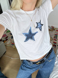 Stetnode White Y2K Star Print Short Sleeve Tee