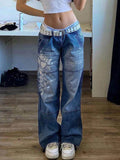 Stetnode Washed Heart Pattern Cargo Jeans