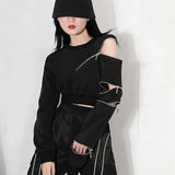 Stetnode Y2K Cropped Hoodies Women Streetwear Black Zipper Sweatshirts Harajuku Hip Hop Korean Long Sleeve Casual Pullovers Tops